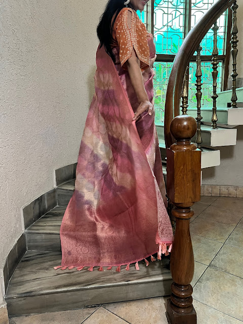 Multicolour ombré silk Kora saree