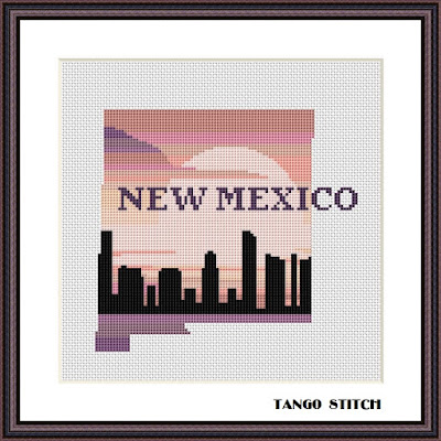 New Mexico state map skyline cross stitch pattern - Tango Stitch