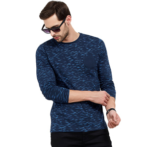 Maniac Men's Fullsleeve Round Neck All Over Printed Navy Cotton Tshirt