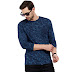 Maniac Men's Fullsleeve Round Neck All Over Printed Navy Cotton Tshirt