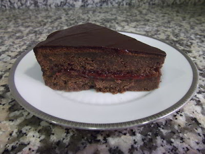 Chocolate cake with strawberry jam