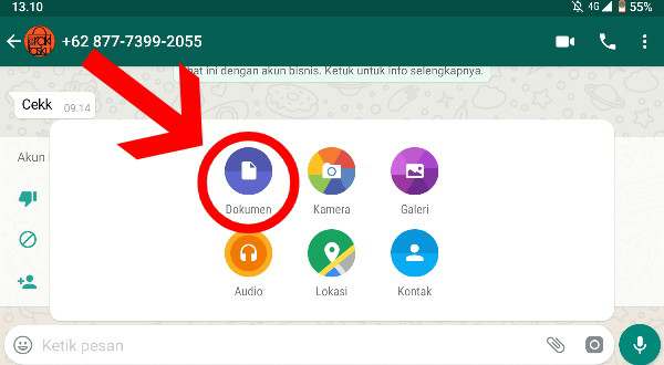 Klik Sub-menu Dokumen Pada Chat WhatsApp