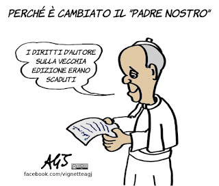 papa francesco, padre nostro, preghiere, diritti d'autore, copyright, vignetta, satira