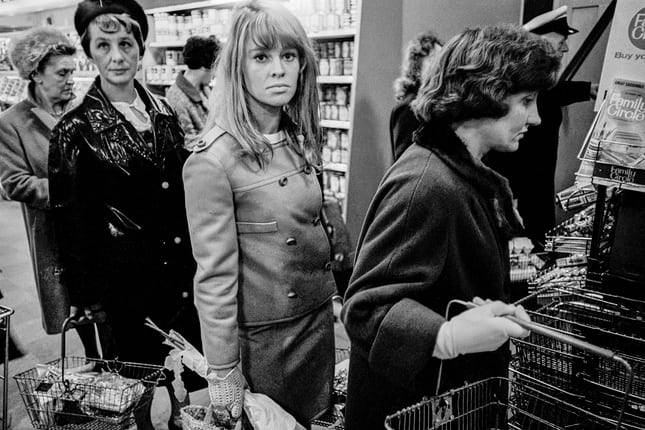 Julie Christie in the supermarket queue, June 1965.