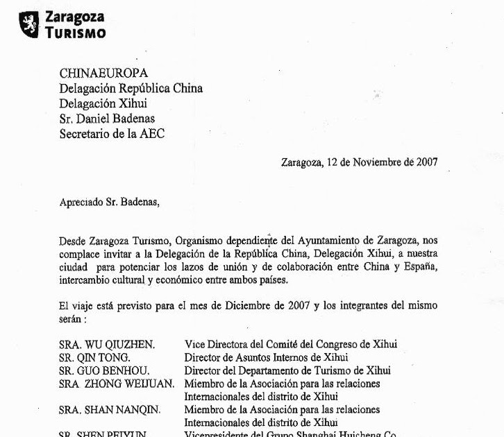 Asociacion España China de fomento: MODELOS CARTA DE 