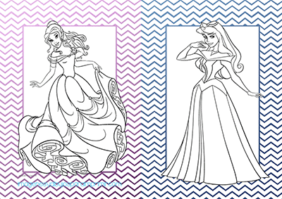 Imprimir y colorear princesas disney bella y aurora