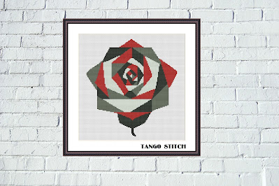 Abstract rose flower cross stitch pattern - Tango Stitch