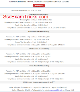 delhi cet counselling schedule 2016