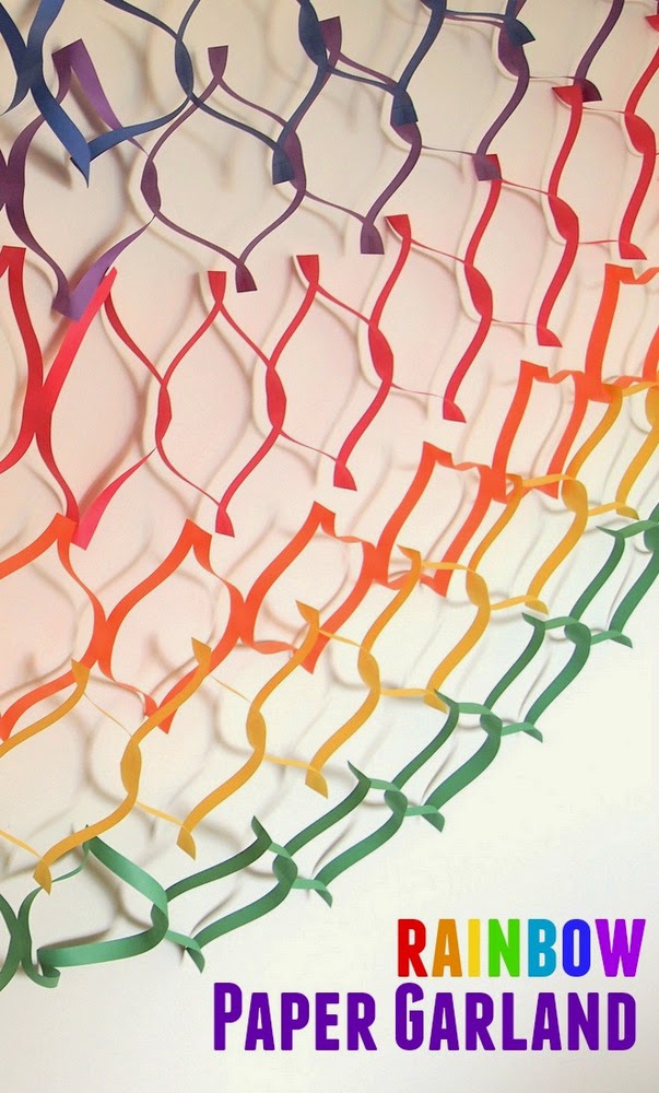 make a colorful paper garland- super easy paper cutting activity to do with kids!  Instant party!