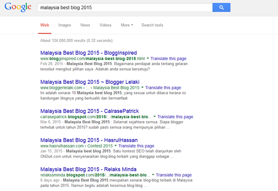 Kedudukan Rank Kontest SEO Malaysia Best Blog 2015