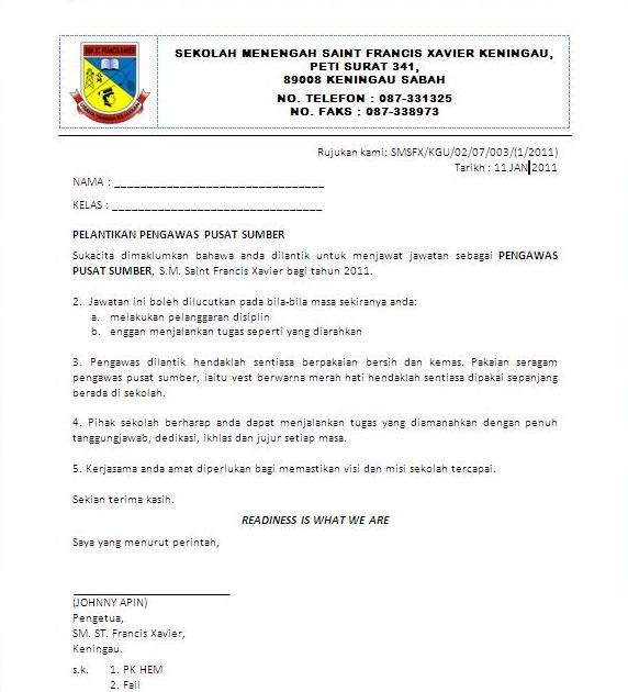 Contoh Surat Lantikan Ajk Majlis