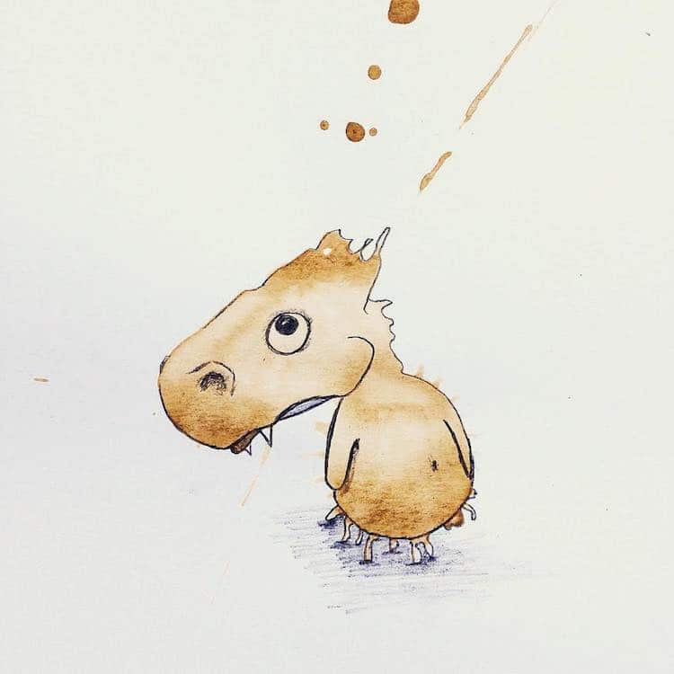 Artist Creates Cute Little Monsters Out Of Coffee Stains