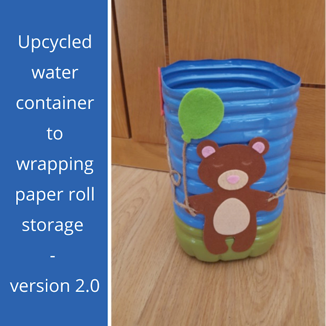 Upcycled water container to wrapping paper roll storage - version 2.0