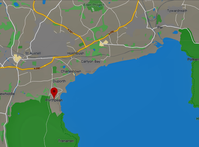 Map showing Porthpean, Duporth, Charlestown etc.