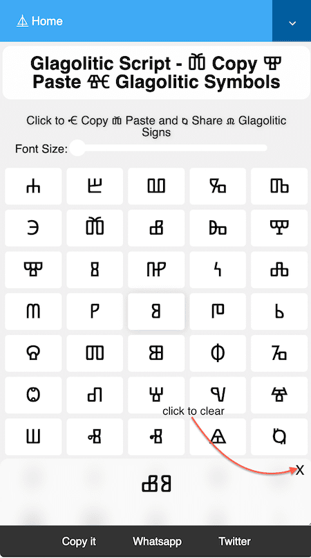 How to clear ⱂ Glagolitic Script Symbols from the Textarea section bar?
