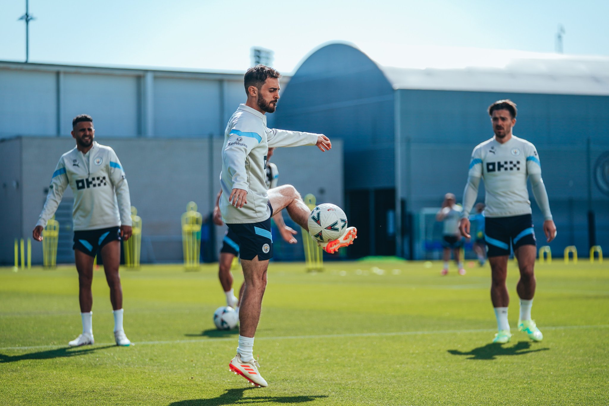 Manchester City Norwegian striker, Erling Braut Haaland, in action during a training session ahead of the FA Cup 2022/23 Final against Manchester United at Wembley Stadium on Saturday 3June, 2023