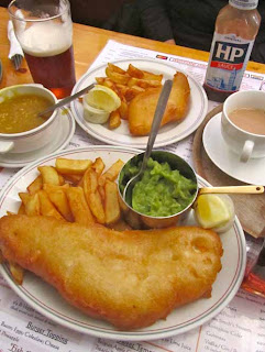 Lunch of Fish & and Chips Creamy Peas Hector's Saint Helier Jersey Channel Islands