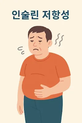 인슐린 저항성으로 피로하고 복부 비만인 사람 일러스트