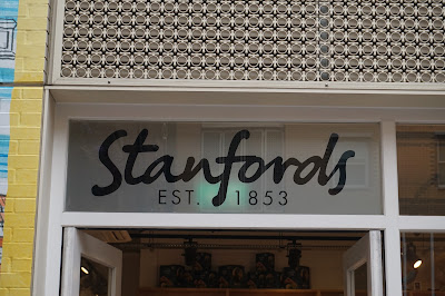 The book store Stanfords sign above the door at their Covent Garden Store in London