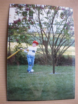 playing baseball in the backyard, tball, yellow bat, 