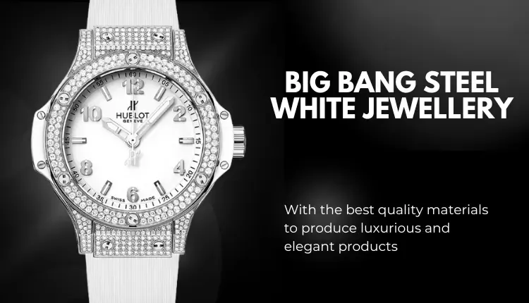 Image of Hublot Big Bang Steel White Jewelery luxury wristwatch with black background