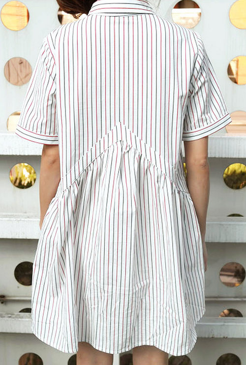 Inverted V Striped Shirt Dress