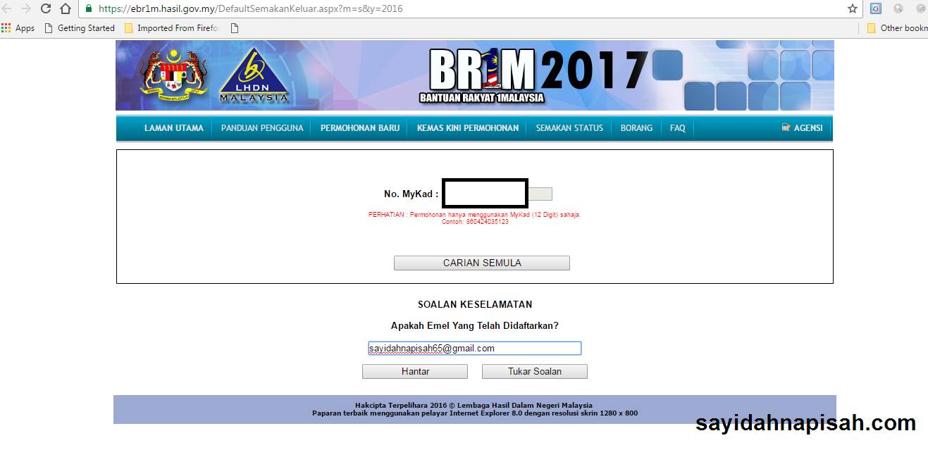 SEMAKAN STATUS PERMOHONAN BR1M 2017 SAYA - DALAM PROSES 