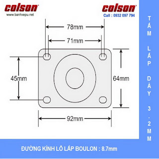 Bảng vẽ kích thước tấm lắp bánh xe đẩy cao su xoay chịu tải trọng 100kg | STO-5856-448