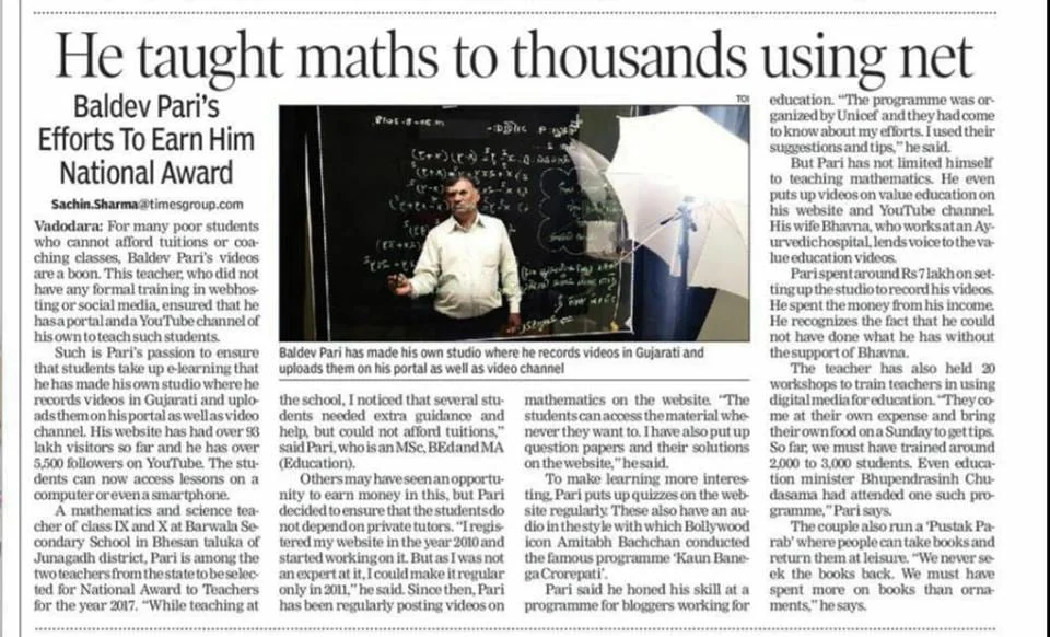 Gujarat: He taught maths to thousands using Internet