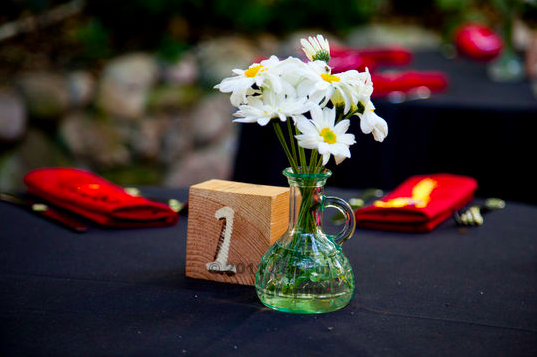 The cute little vases and wooden table numbers were a reuse and the minimal