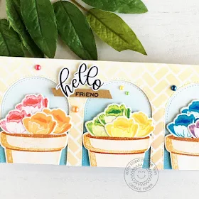 Sunny Studio Stamps: Potted Rose Frilly Frame Dies Stitched Arch Dies Friendship Card by Candice Fisher