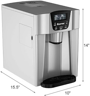 COSTWAY 2 in 1 Countertop Ice Maker with Built-in Water Dispenser, Produces 26 lbs Ice in 24 Hours, Ready in 6 Mins, with LCD Control Panel, Portable Ice Cube Machine for Home, Bar, Party