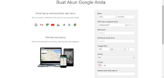 Tampilan kolom pengisian biodata untuk gmail