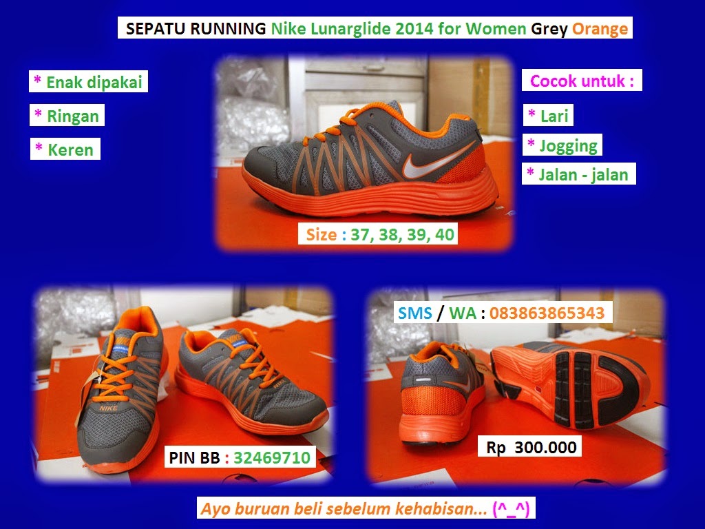 Sepatu Running Nike Lunarglide 2014 for Women Grey Orange 