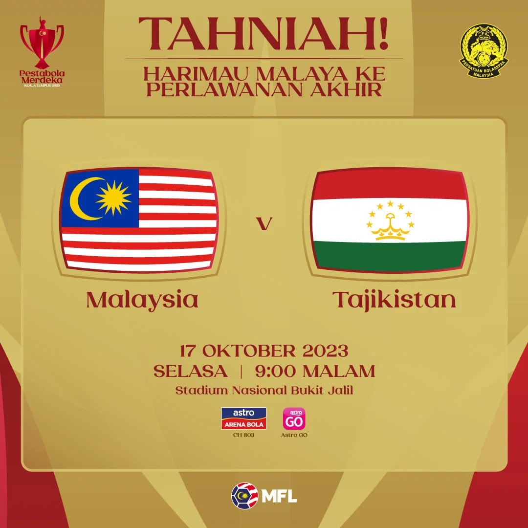 Siaran Langsung Live Streaming Malaysia vs Tajikistan Final Pestabola Merdeka 2023