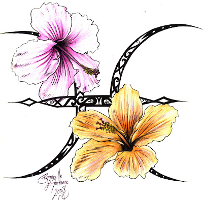 Hawaii Tribal Tattoo Surf Beach Sticker 6x6. Hibiscus Tattoo Design.