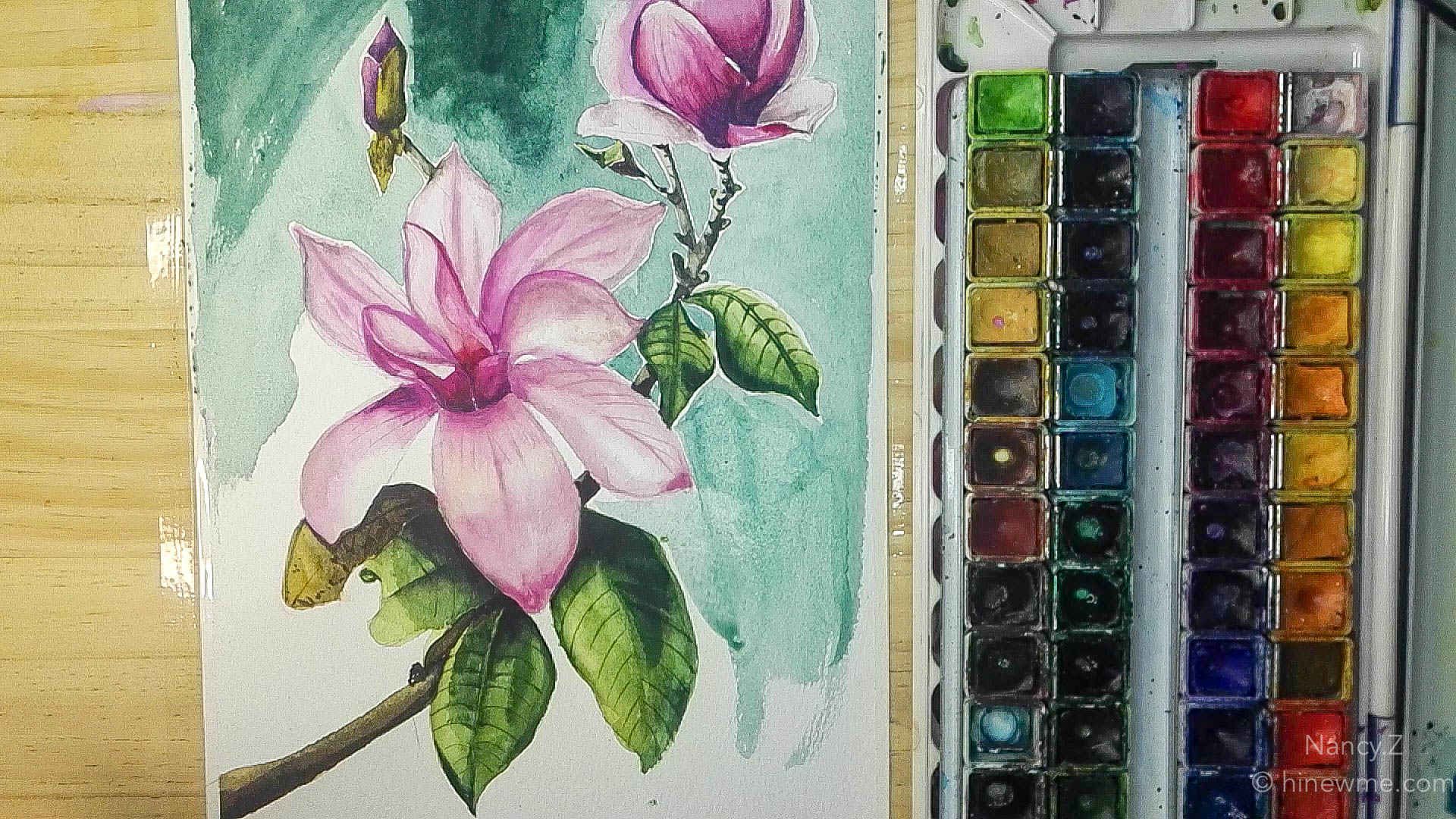 How to draw watercolor magnolia flowers step by step tutorial, come to see my online class