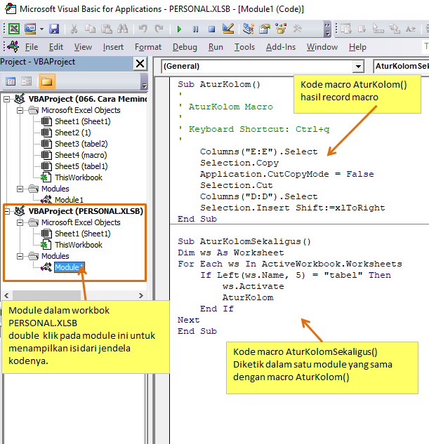 module vba atur susunan kolom