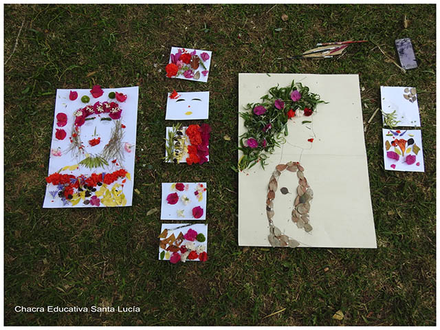 Collages con hojas, flores y frutos -ChacraEducativa Santa Lucía