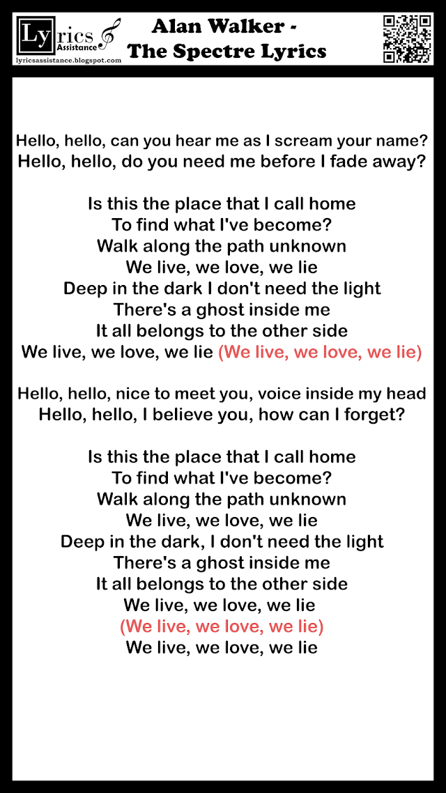Alan Walker - The Spectre Lyrics | lyricsassistance.blogspot.com