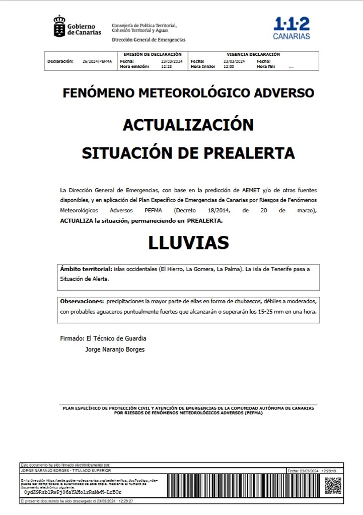 Accede a la actualización de la Prealerta (Gobierno de Canarias).