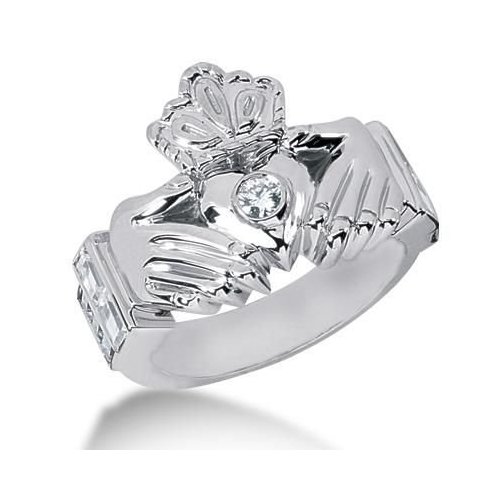 Diamond Irish Claddagh Ring 1 Round Stone for Men