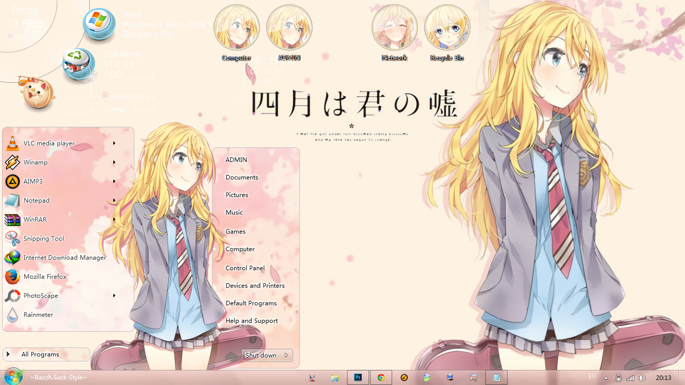 [Theme Win 7] Shigatsu wa Kimi no Uso By Bashkara