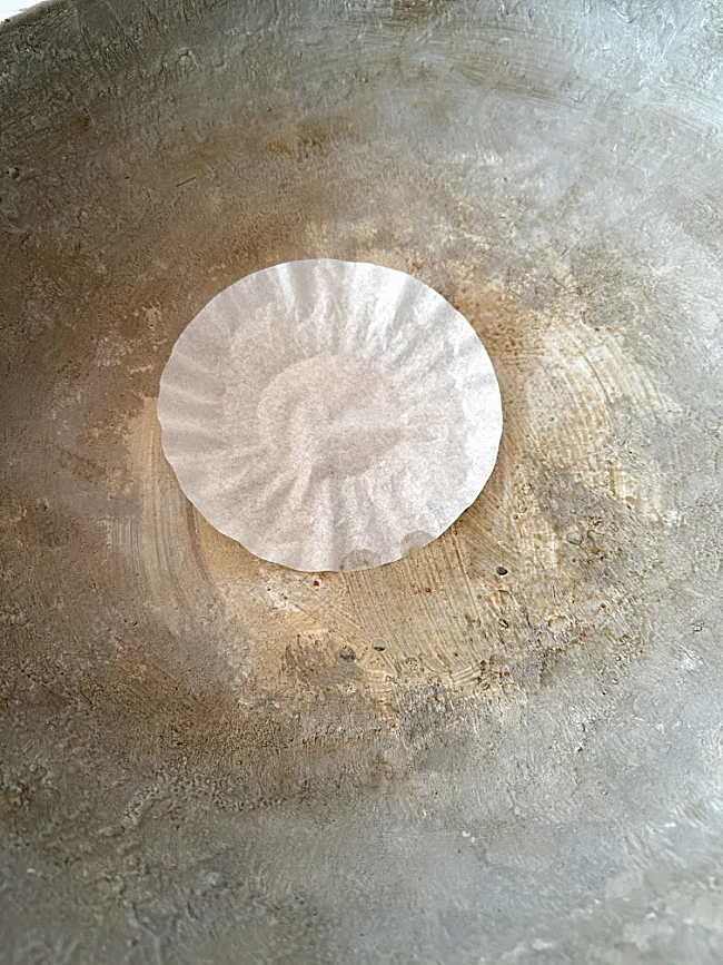 coffee filter in bottom of bowl