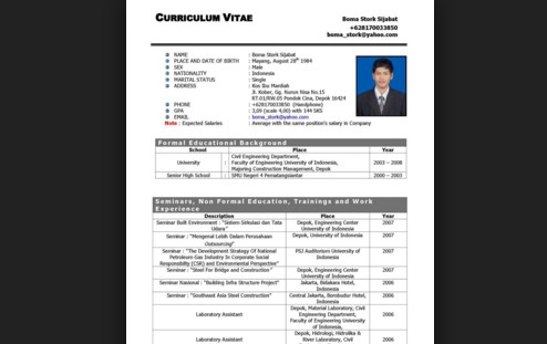 Contoh CV Dalam Bahasa Inggris Yang Baik Terbaru 2016  Kumpulan 