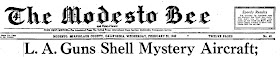 LA Guns Shell Mystery Aircraft (Heading) - The Modesto Bee 2-25-1942