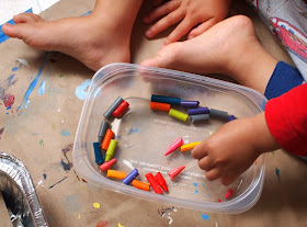 peel wrappers off of crayons