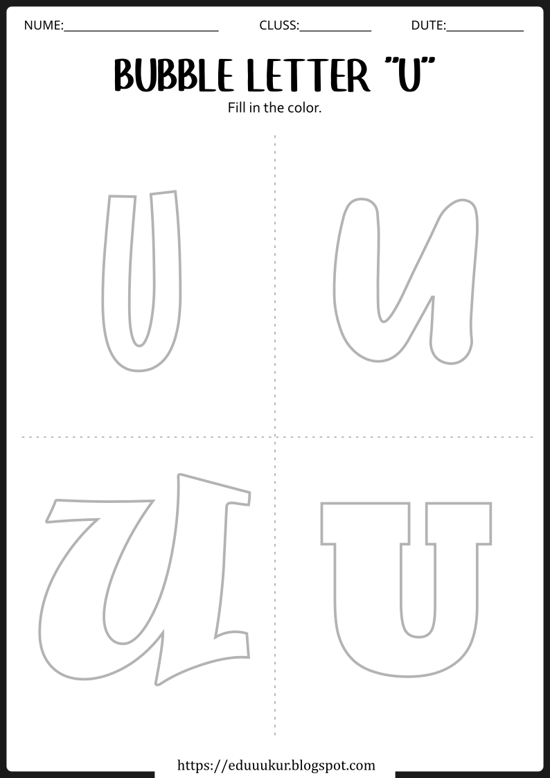 Bubble Letter U Worksheet