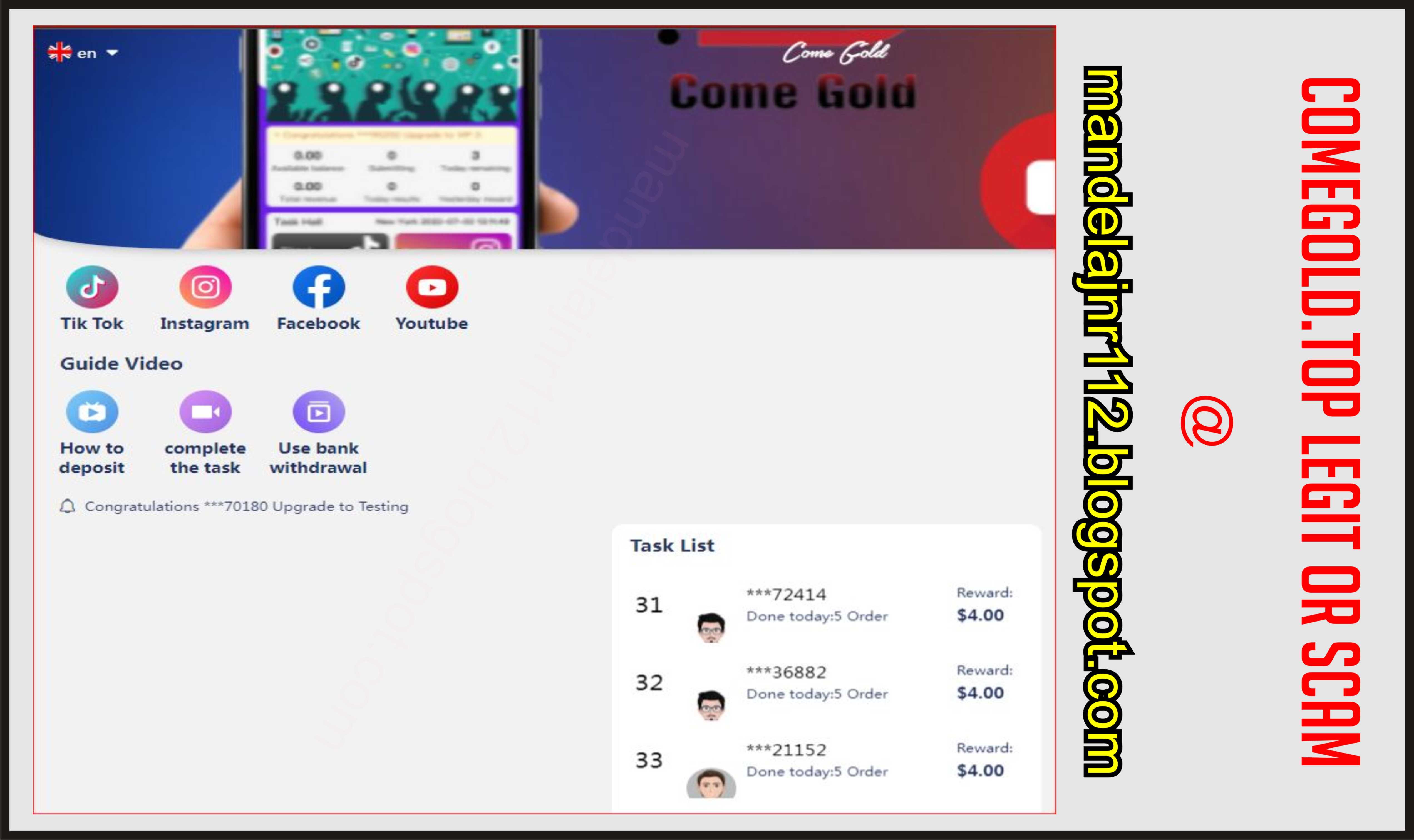 Comegold.top review (Comegold legit or a scam platform?)