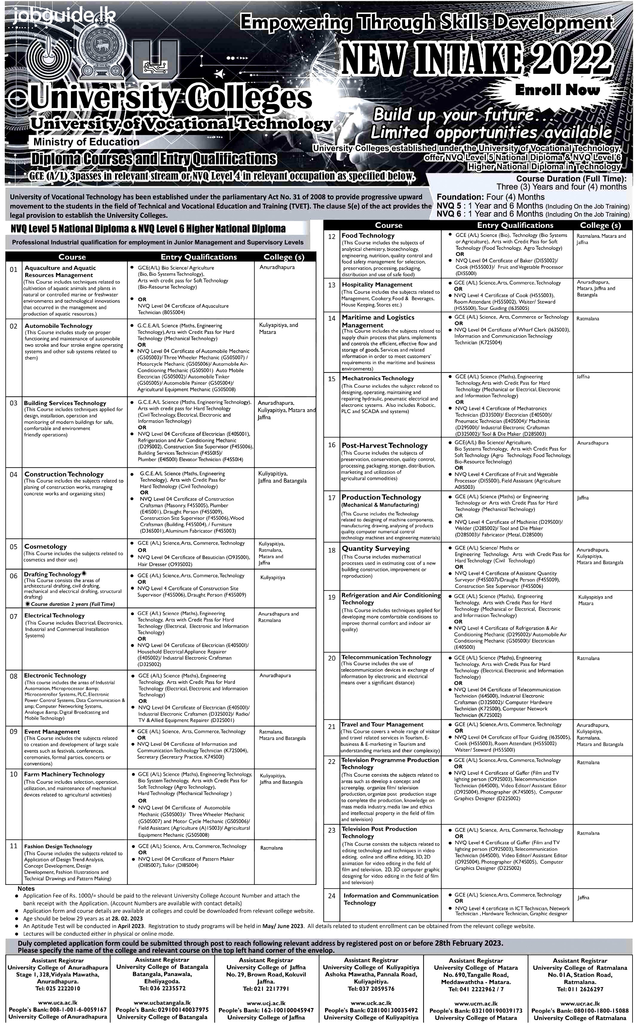 University College Sri Lanka Application 2023